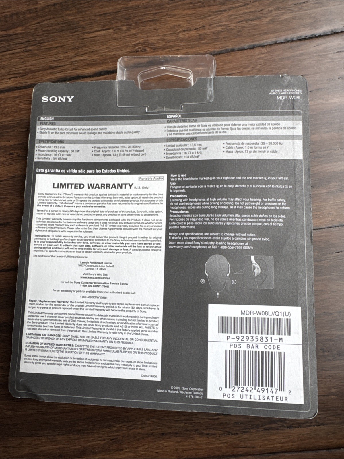 New SONY MDR-W08L Vertical in-ear Stereo MDRW08L Ultra Lightweight