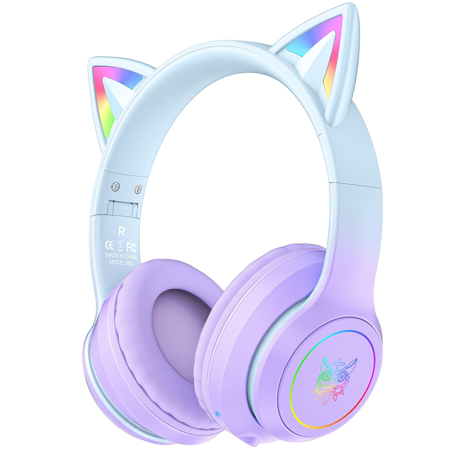 Cat Ear Bluetooth Headphones with Micphone for Kids & Adults, LED Light Up Wi…