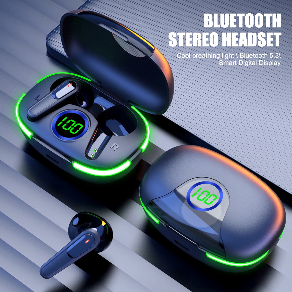 LED TWS Wireless Bluetooth Earbuds Waterproof 5.3 Headset Noise Cancelling New