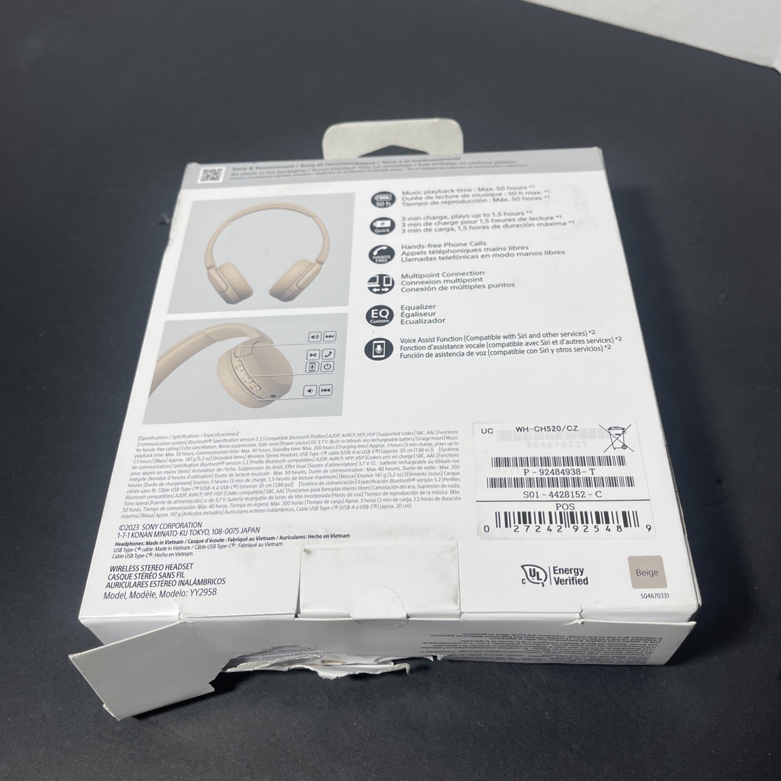Sony WH-CH520 Over Ear Wireless Bluetooth Headphones WHCH520