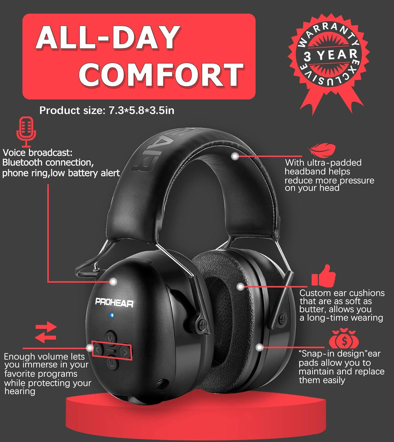 037 2 Pack Bluetooth 5.3 Hearing Protection Headphones with Rechargeable, 30Db S