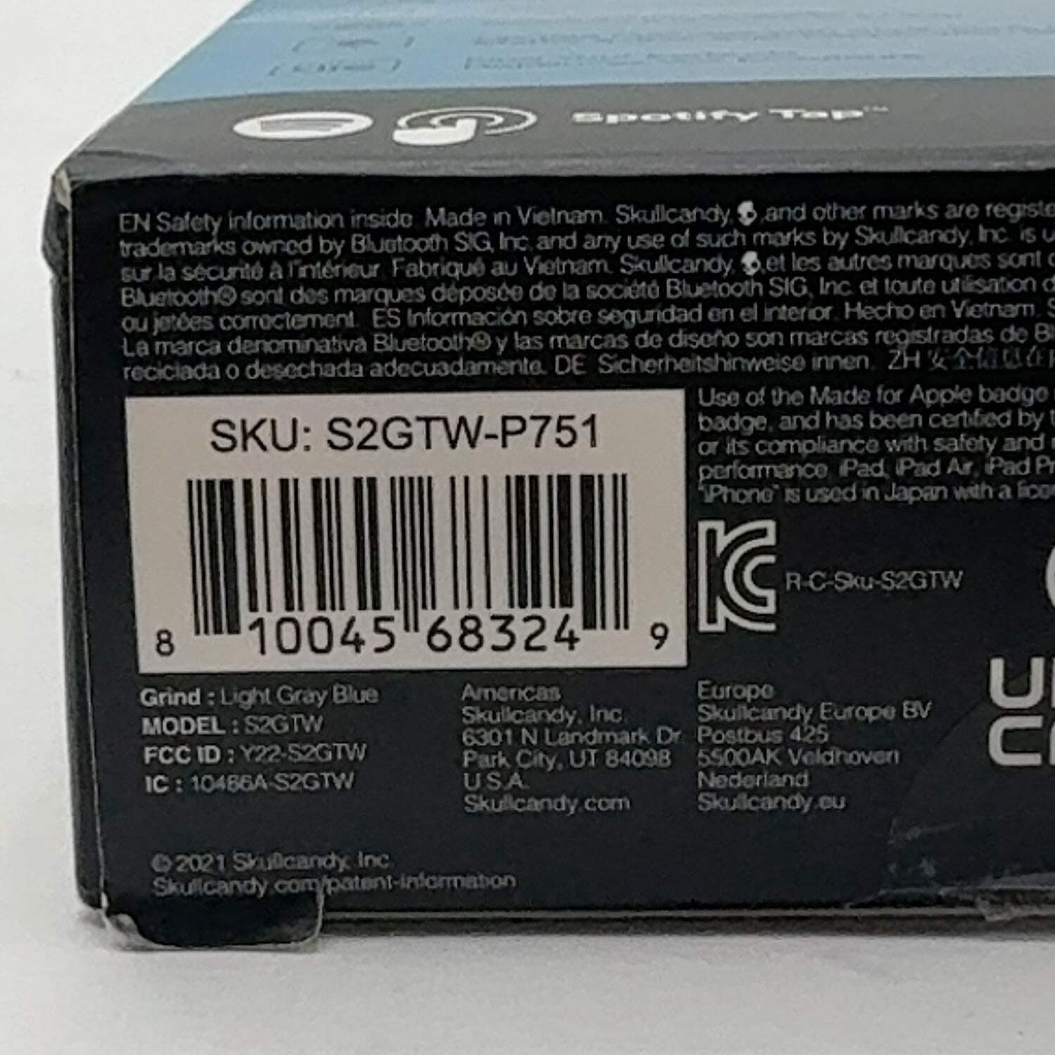 Skullcandy S2GTW True Wireless Earbuds Light Gray/Blue