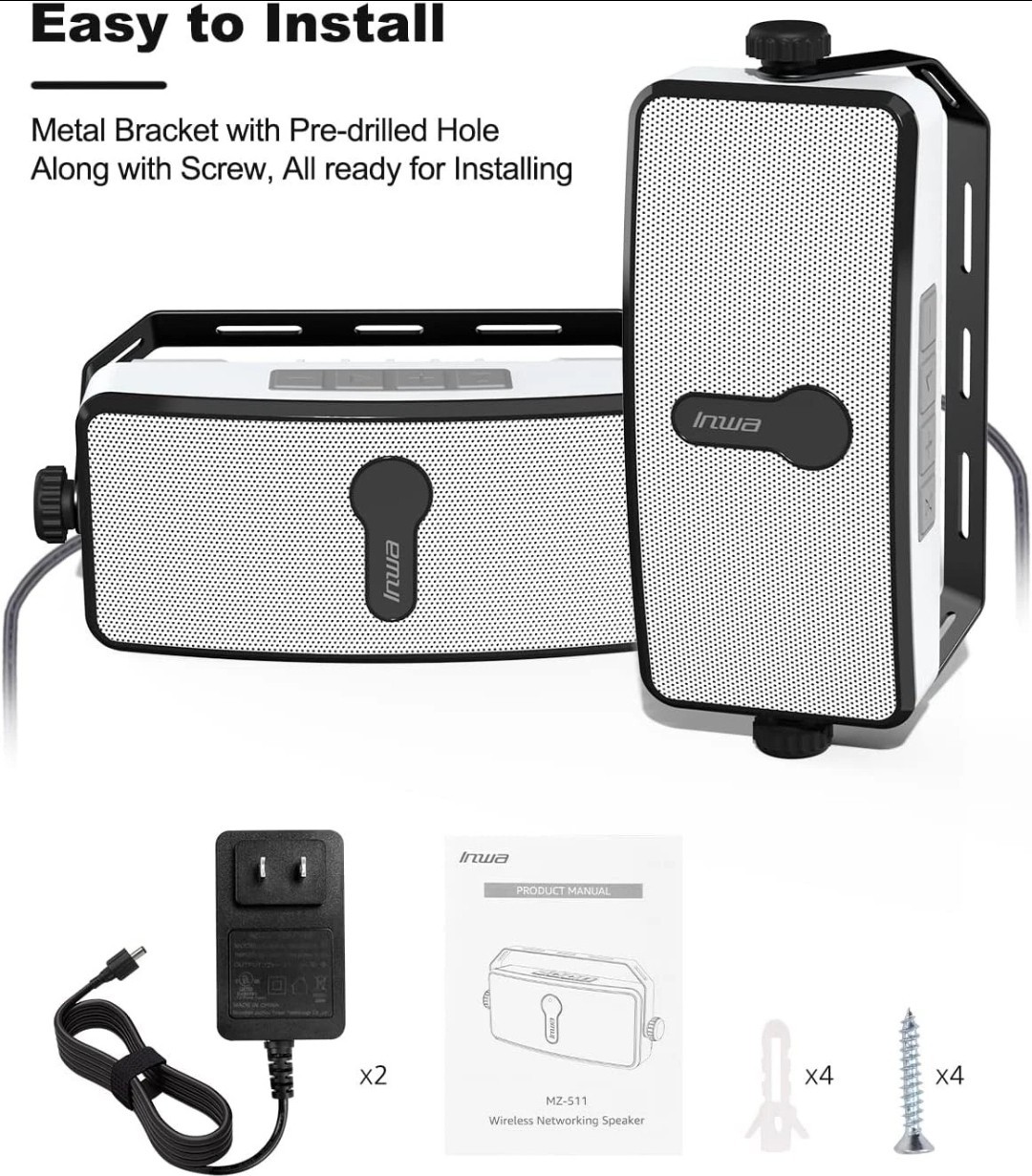 Inwa Bluetooth Outdoor Speaker, IPX5 Waterproof Wall Mount White
