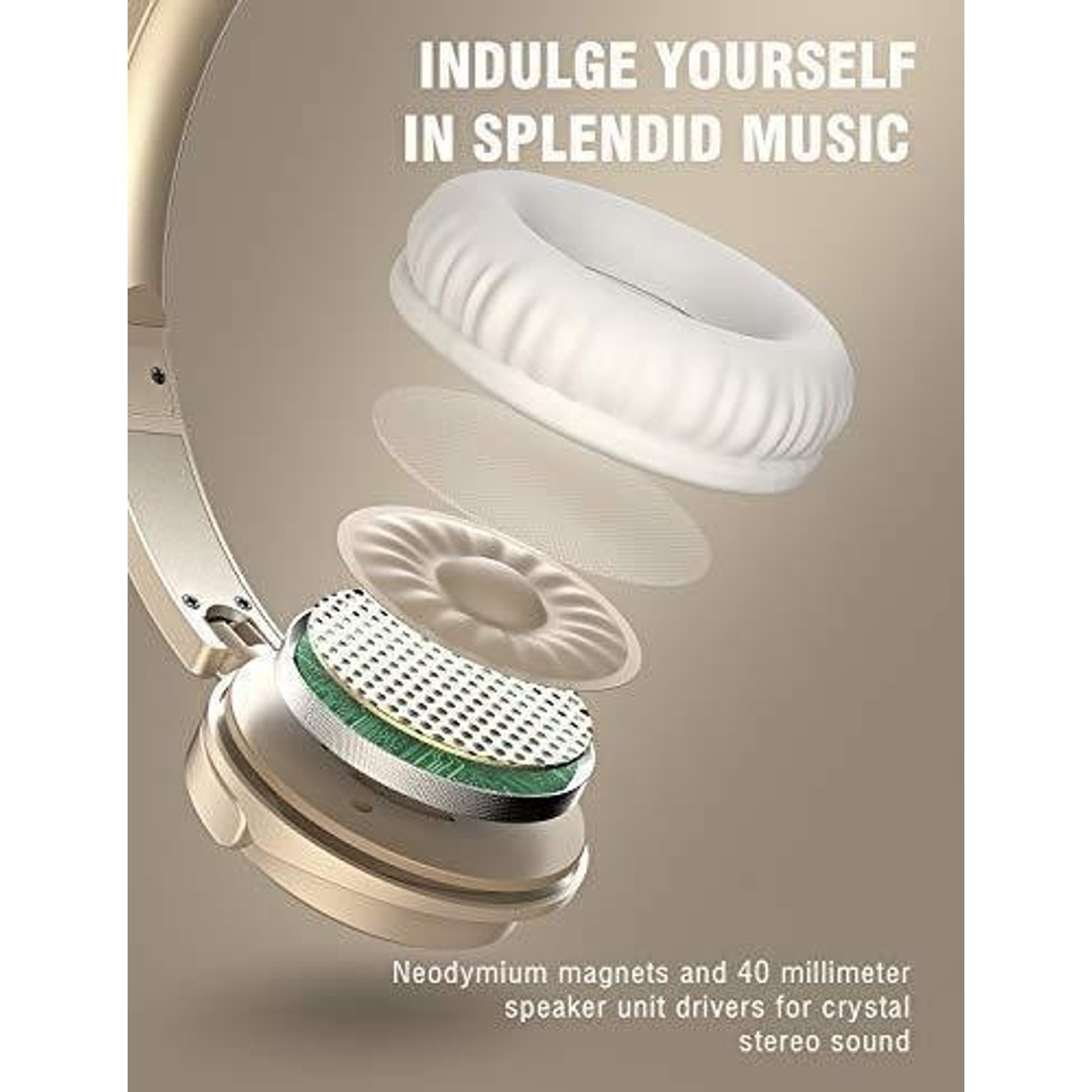 Vogek On Ear Headphones Mic, Portable Fold-Flat Stereo Bass Headphone Mint Green