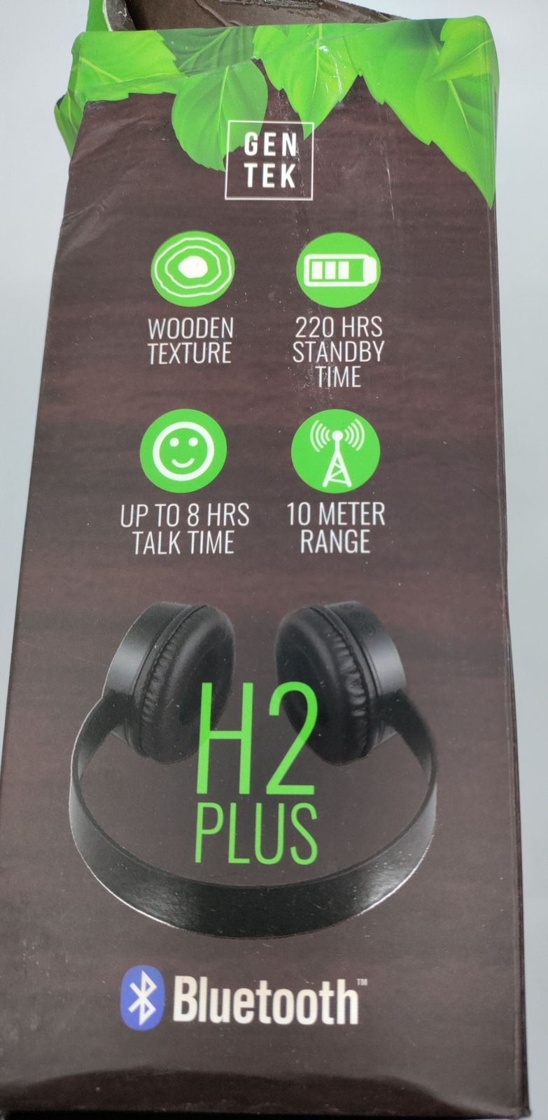 GENTEK H2 PLUS WIRELESS WOOD HEADPHONES BROWN WOODEN TEXTURE 10 M RANGE 14805