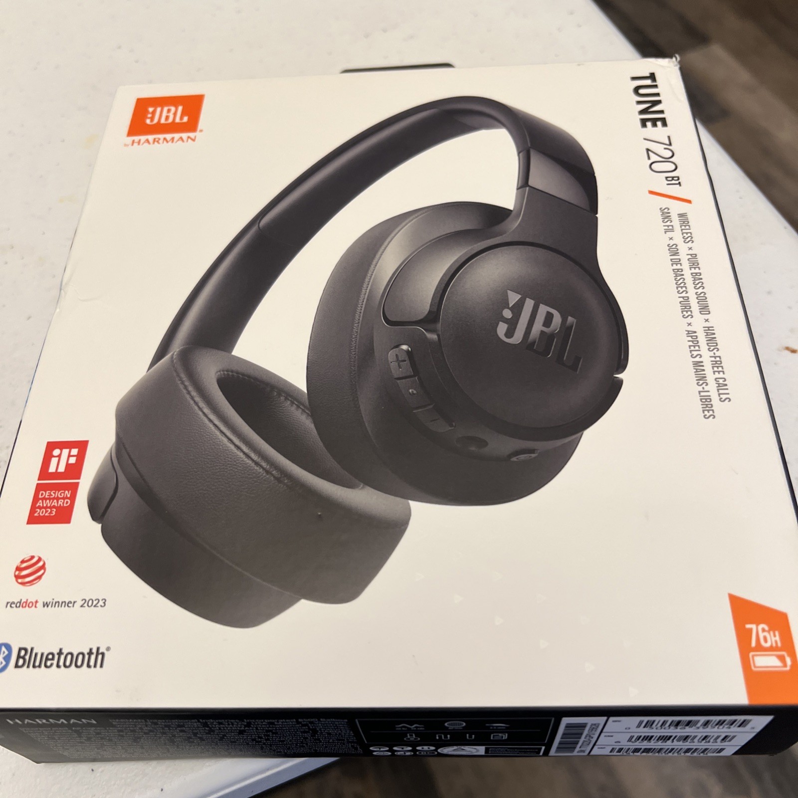JBL Tune 720BT BlackOver-Ear Wireless Bluetooth Pure Bass Sound Headphones – NEW