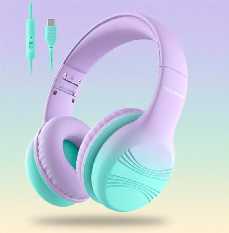 Kids USB-C Wired Over-the-Ear Headphones with Microphone, Volume Control/Limit
