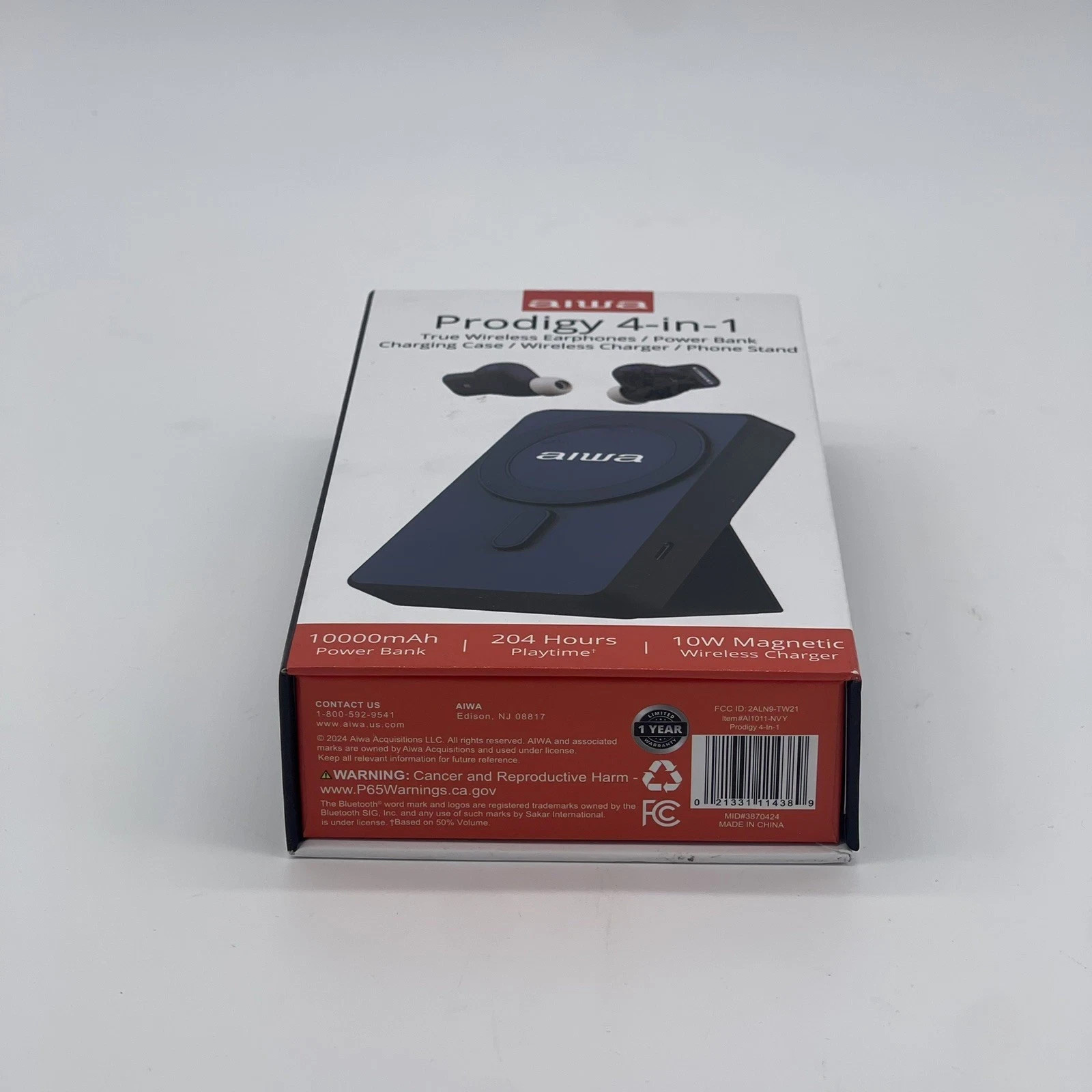 AIWA Wireless Earbuds and 10,000 mAh Powerbank with Phone Stand Blue New