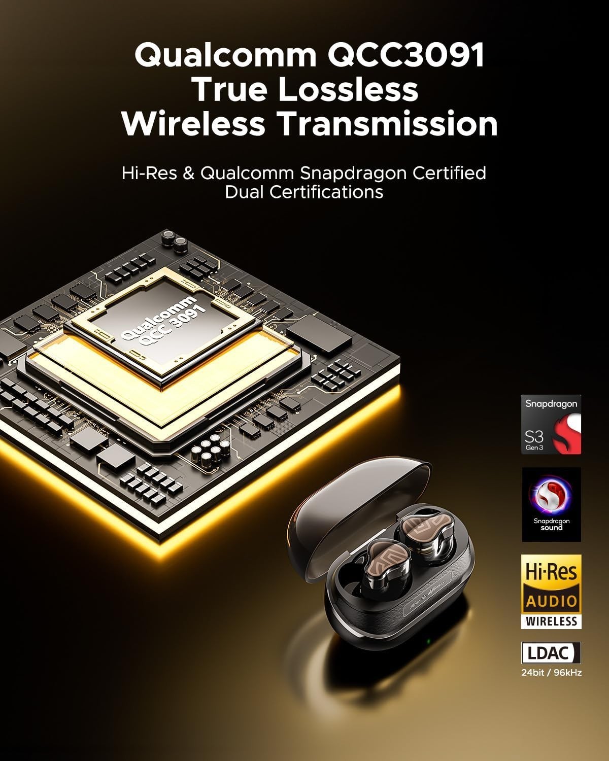 ? SOUNDPEATS H3 Hi‑Res LDAC aptX Lossless ANC 55dB 37H- Titanium Black