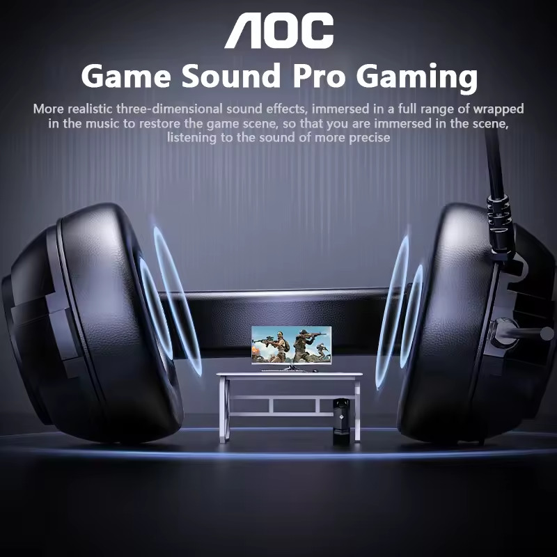 AOC USB Gaming Headset Compatible with PS5/4 Nintendo Switch Noise Canceling Mic