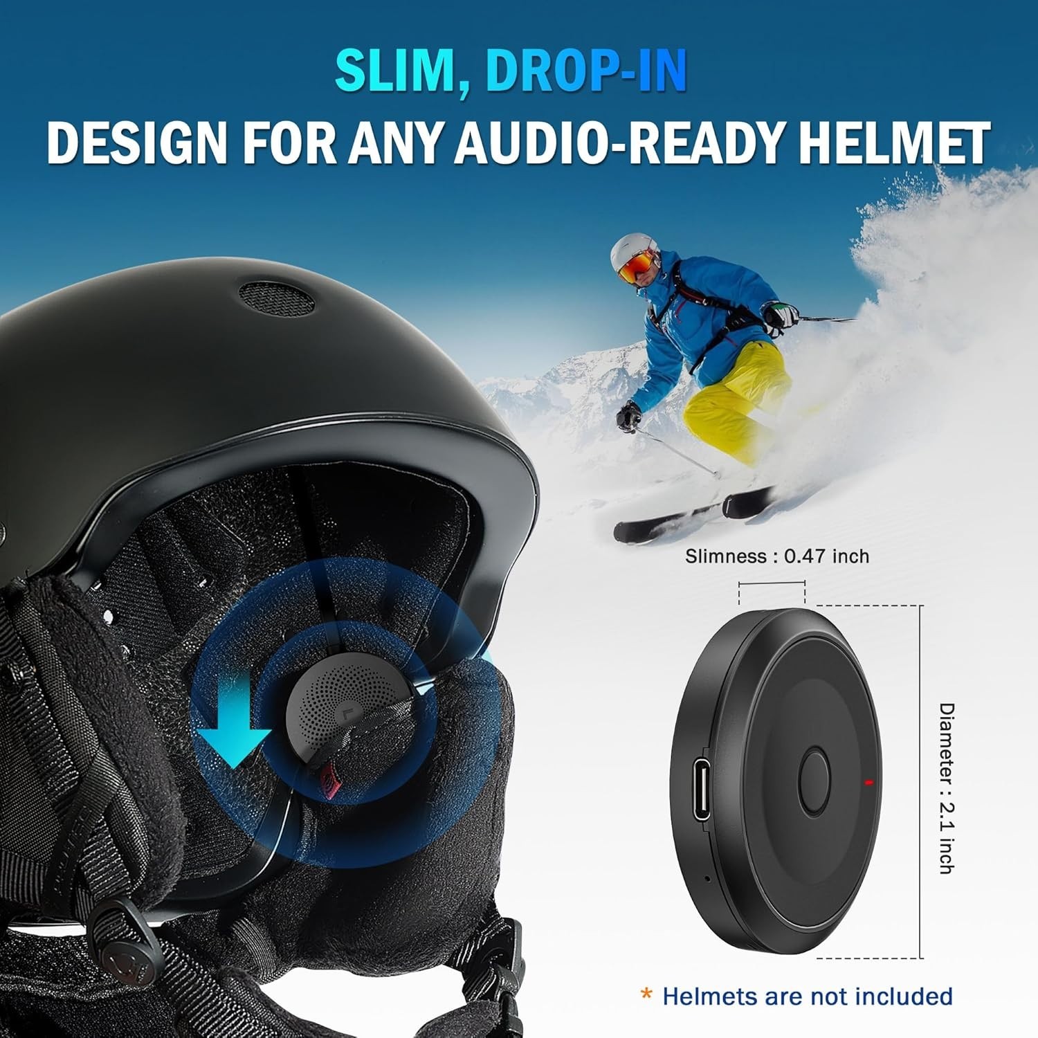 Wireless Bluetooth 6.0 Ski Helmet Speakers – 30H Playtime, Glove-Friendly, HDR