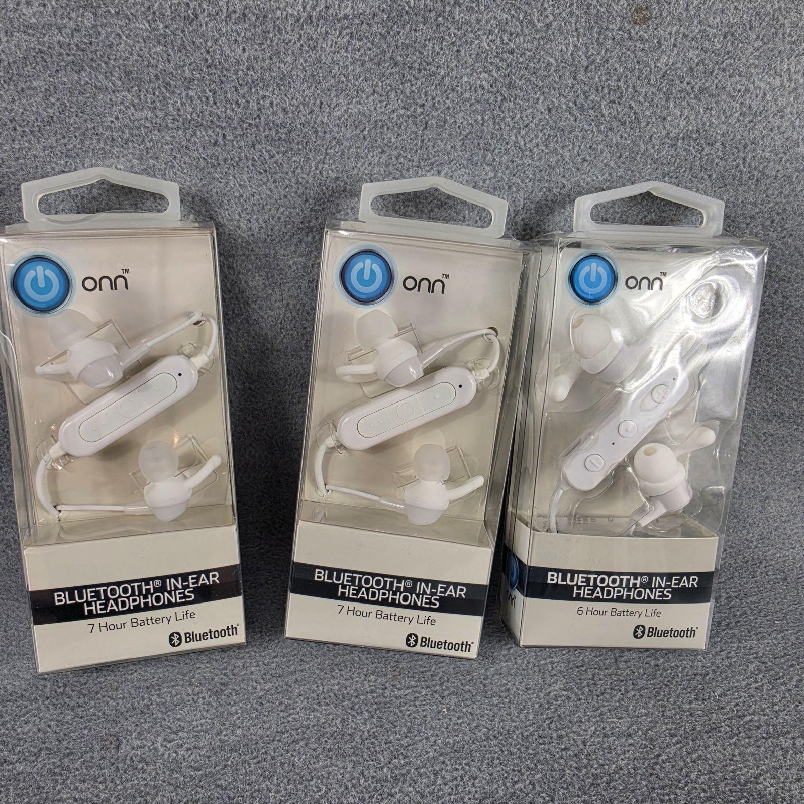 Onn White Bluetooth In-Ear Headphones ONA18AA014 Wireless Stereo Lot Of 3