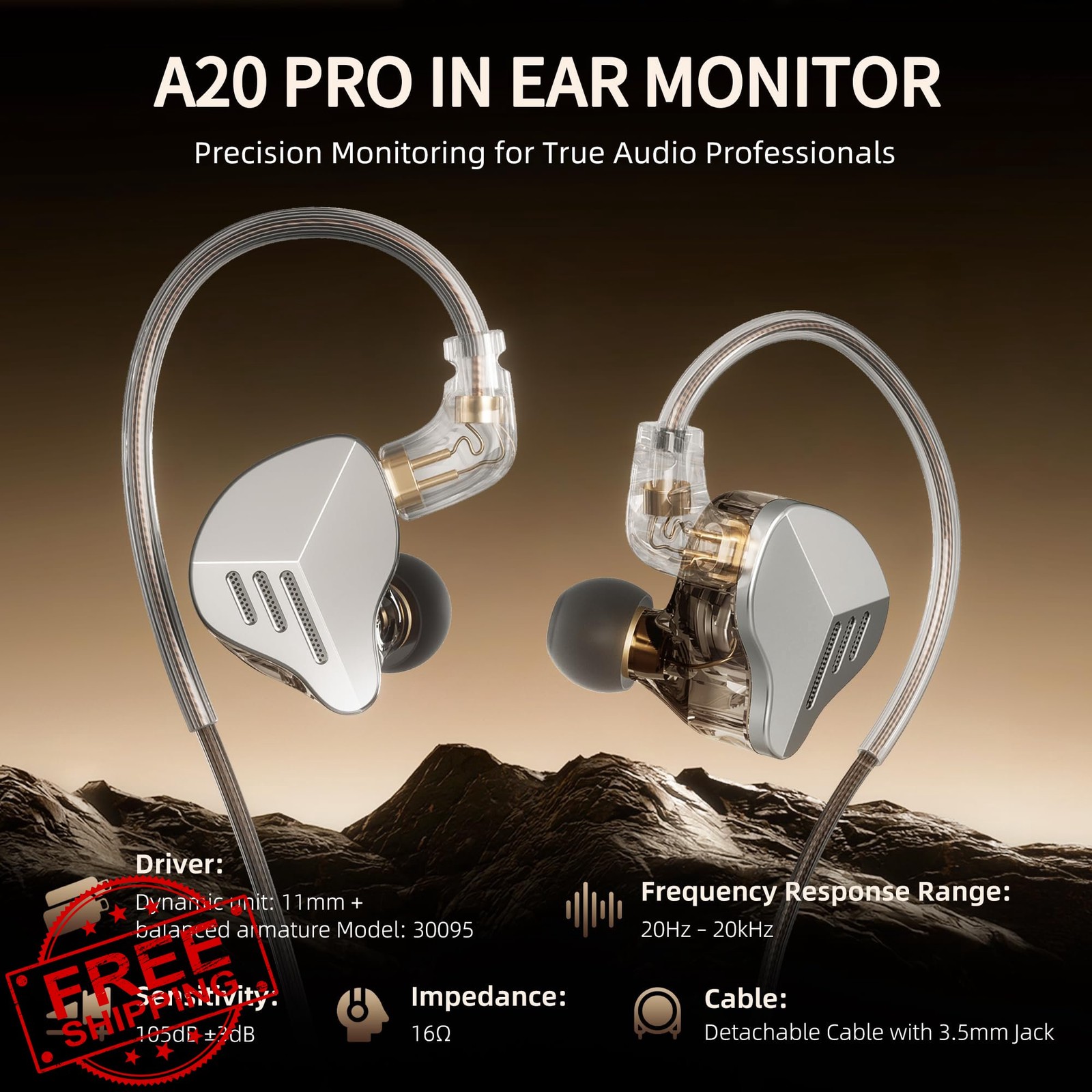 A20PRO IEM Earbuds 1BA+1DD Hybrid HiFi Wired Earphones