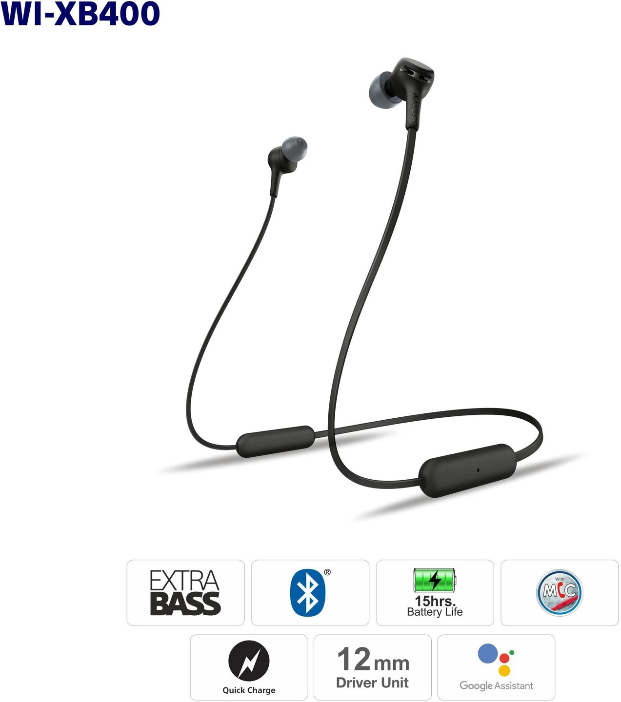 Sony WI-XB400 Extra Bass Wireless Stereo Bluetooth Headset (Black, In the Ear)
