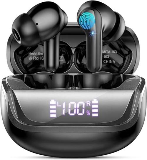 Wireless Earbuds, Bluetooth 5.4 Headphones with ENC Noise Canceling Dark Black