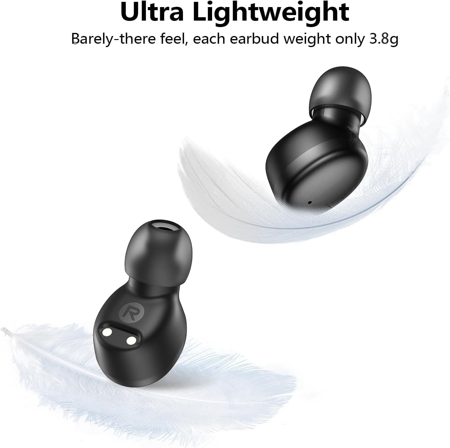 kurdene Wireless Earbuds Bluetooth 5.3 Light Weight in Ear Small Light, Black