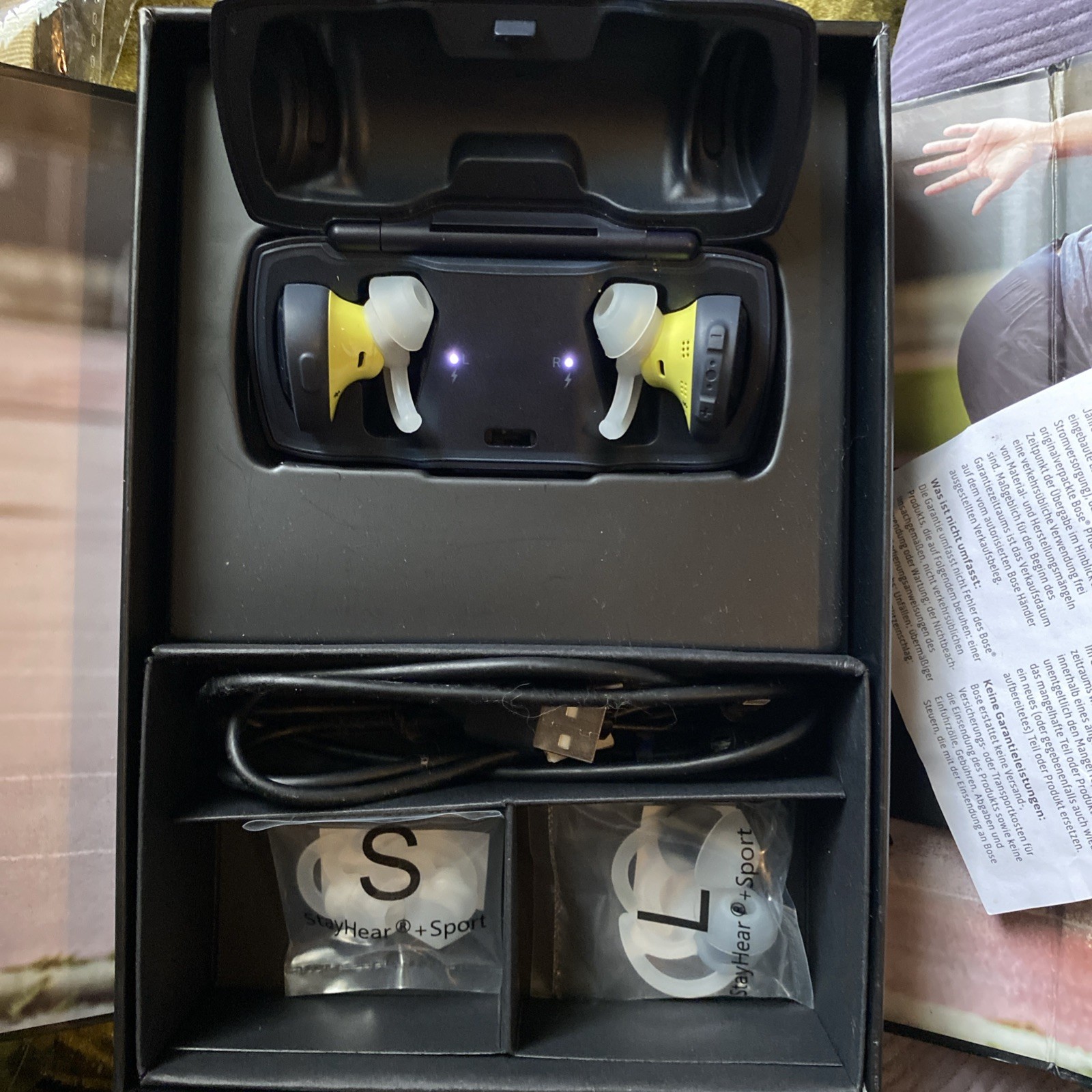 Pair of Bose SOUNDSPORT FREE WIRELESS Earbuds Blue / Citron Yellow Repair Parts