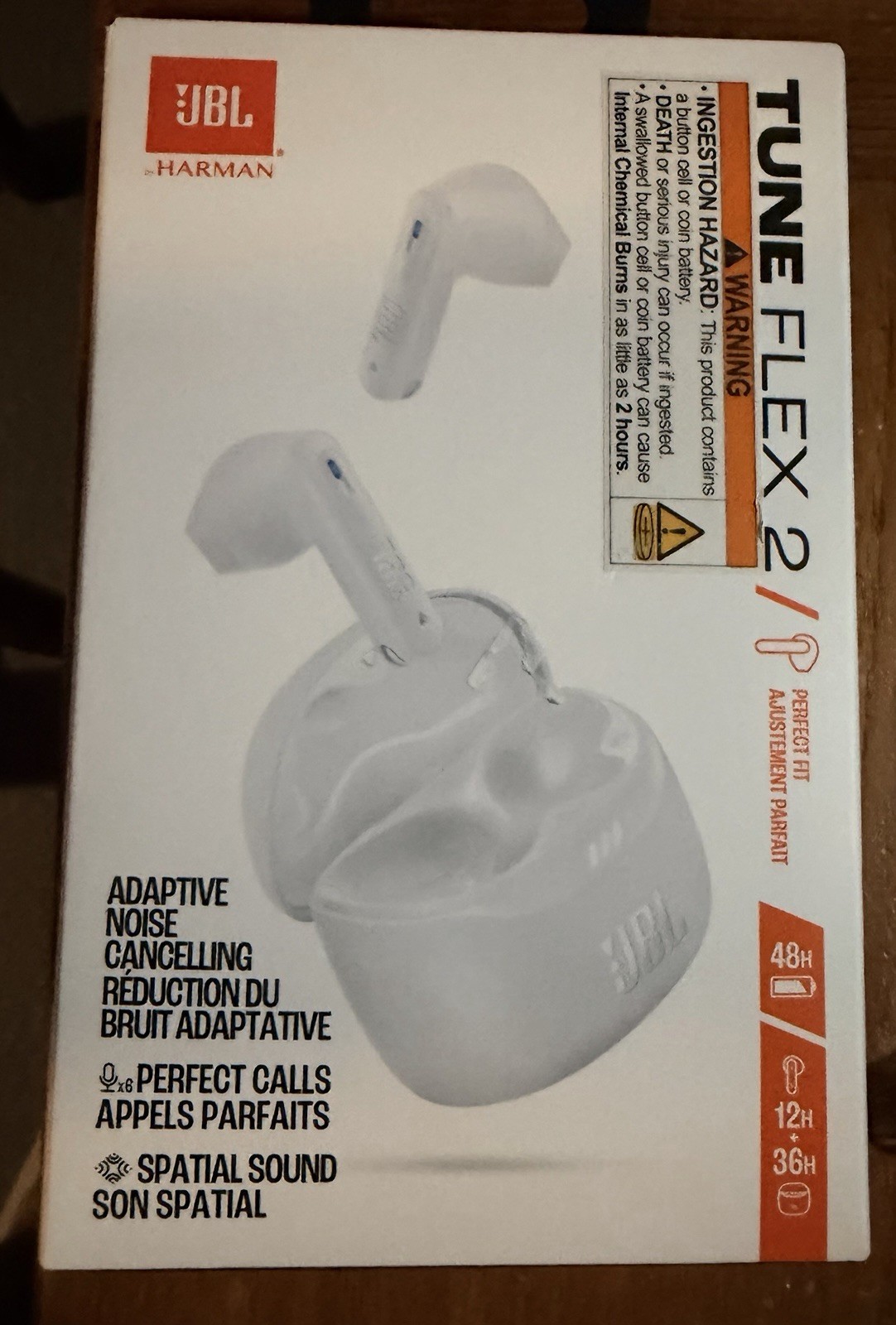 JBL TUNE FLEX 2 PERFECT FIT ADAPTIVE NOISE CANCELLING WIRELESS EARBUDS White