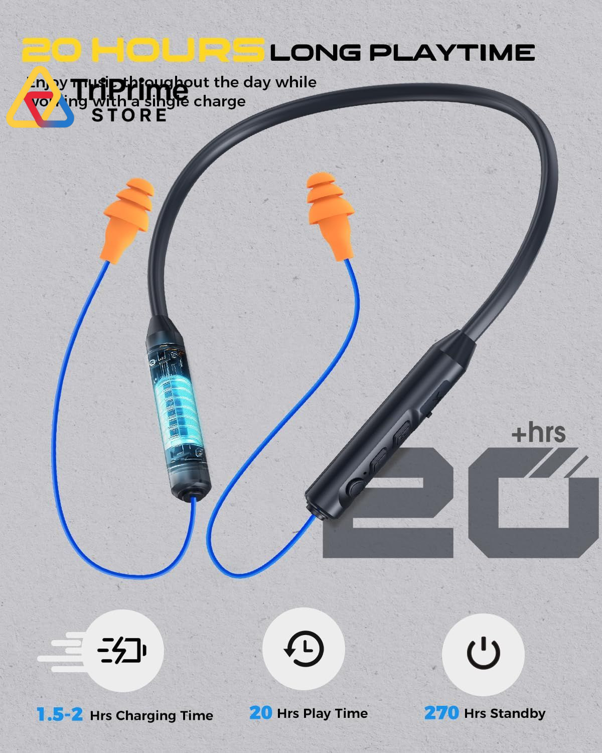 MIPEACE Bluetooth Earplug Headphones, Neckband Standard, Blue & Orange
