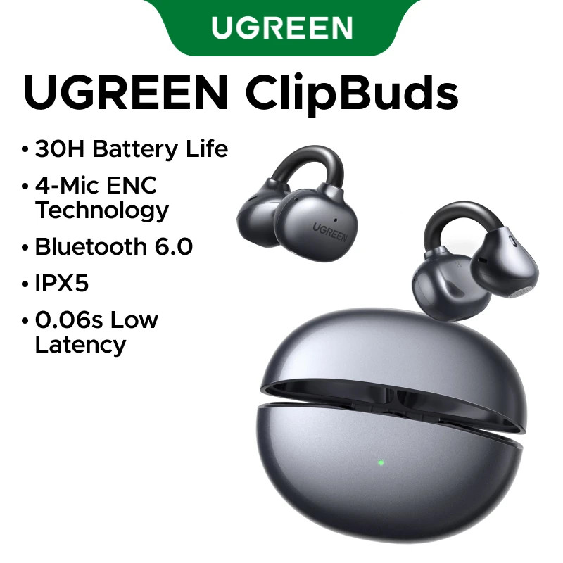 UGREEN ClipBuds Open Ear Wireless Headphones Bluetooth 6.0 with 4 Mic Clear Call