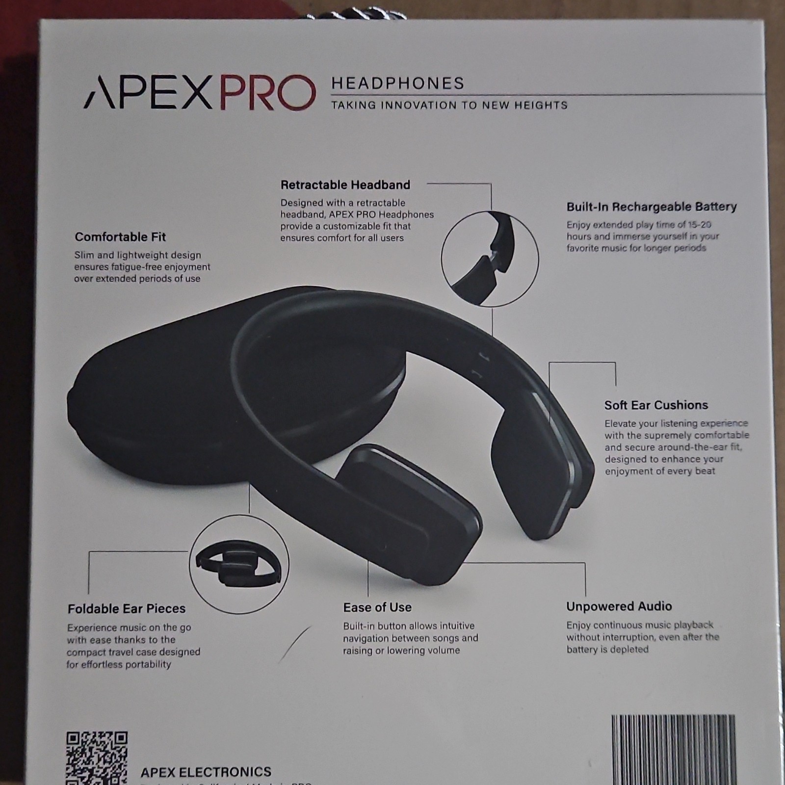 Apex APEX PRO Headphones Black Foldable Rechargeable Soft Ear Cushions
