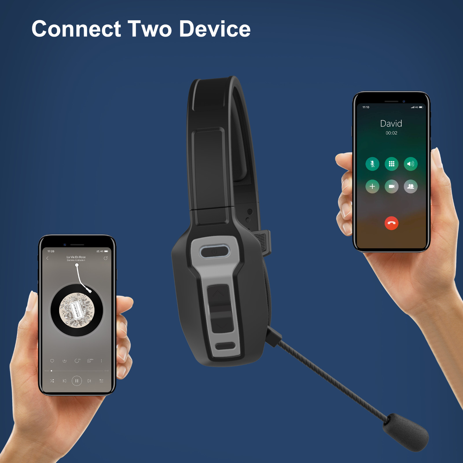 YAMAY Trucker Bluetooth Headset with Mic Mute Key Noise Cancelling