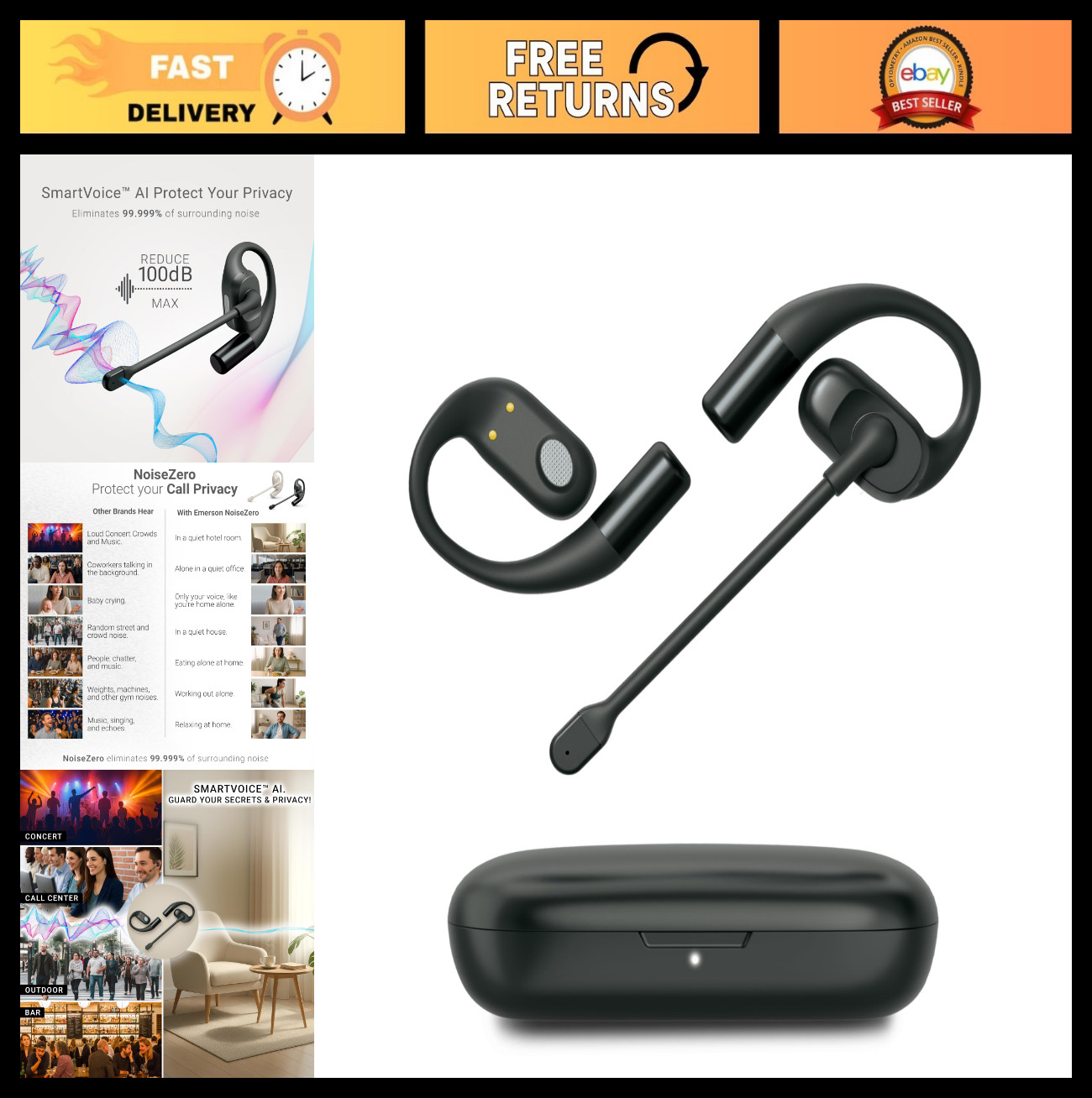 Open-Ear Wireless Earbuds with ENC Mic, IPX4, Clear Calls, Perfect for Work & Tr