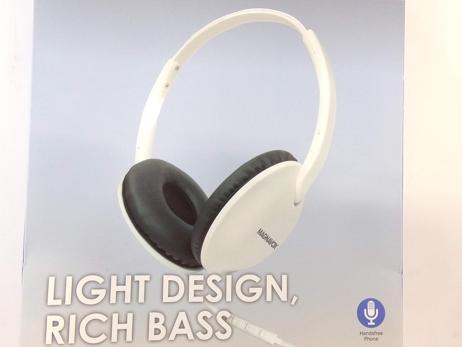 Magnavox Cloud Headphones Lightweight Rich Bass 3.5mm Stereo, White. NEW
