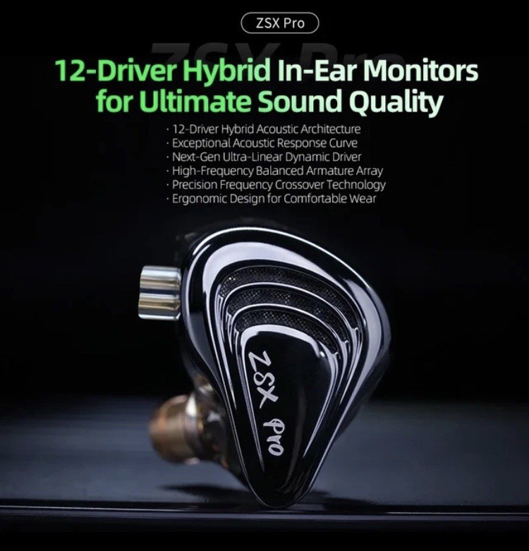 KZ Zsx pro 5BA 1DD Hybrid Drive 10Mm Dynamic Driver Unit Earphones 3.5mm Cable