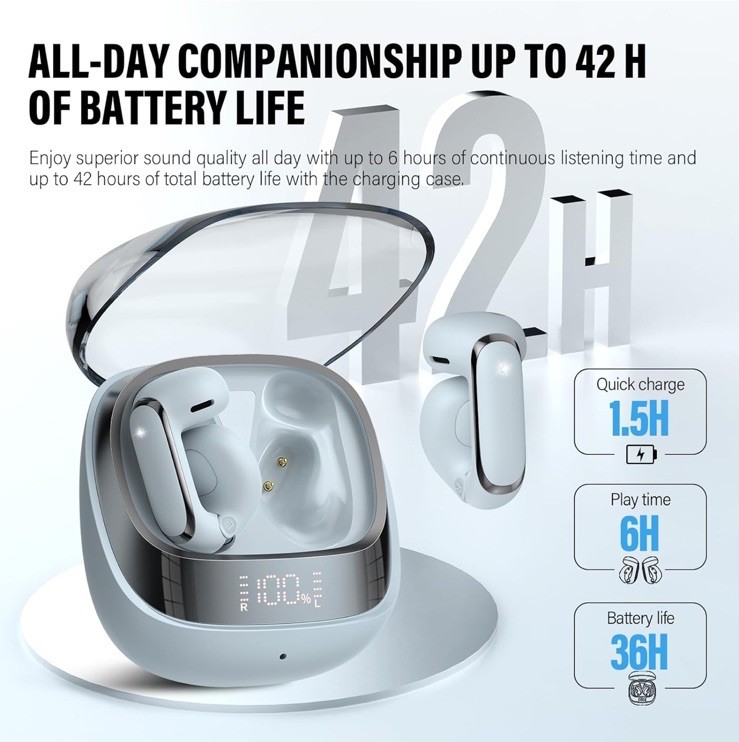 Wireless Earbuds, Clip On Ear Headphones, Bluetooth 5.4 HiFi Stereo Earbuds