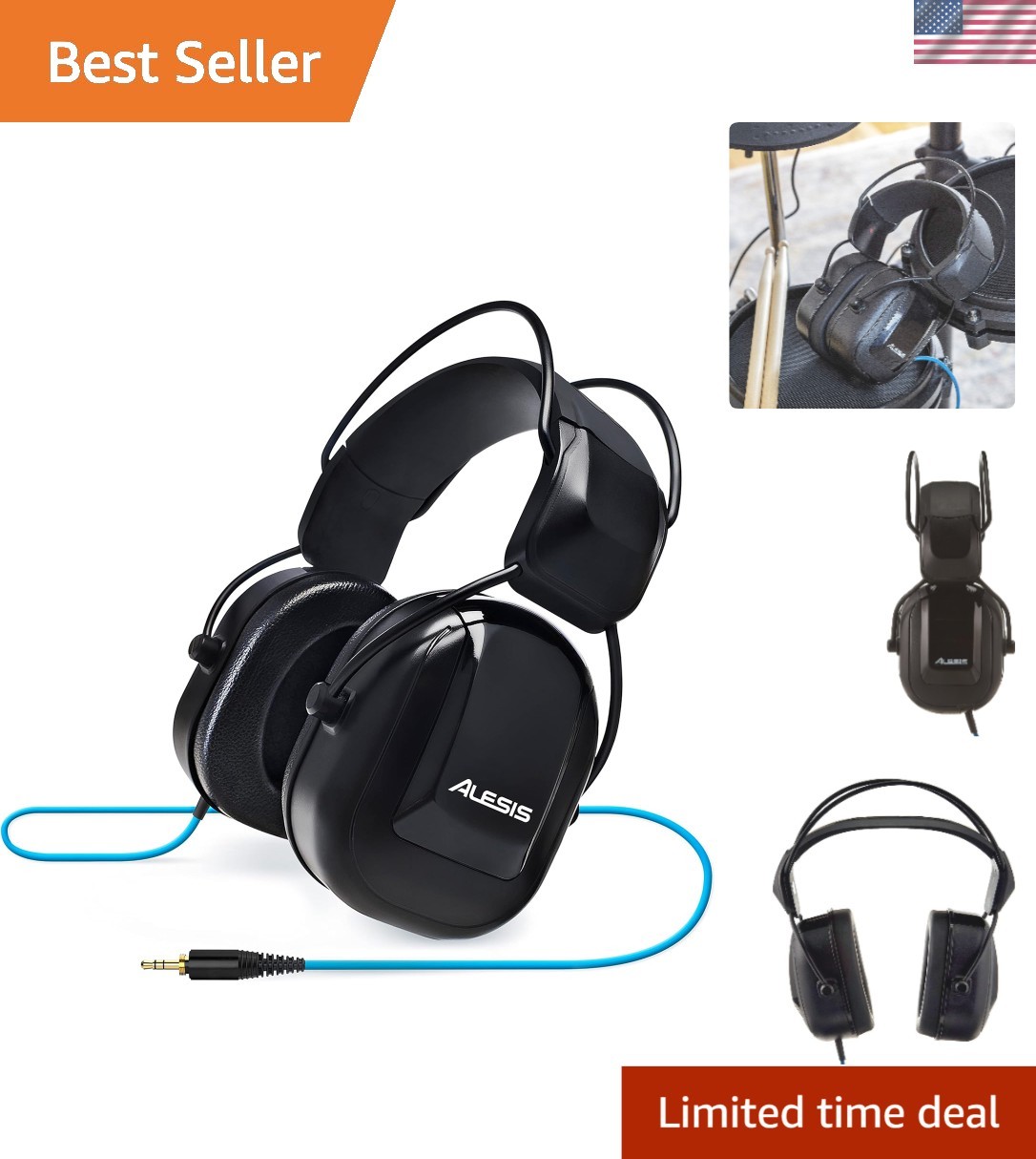 Professional Audio-Isolation Headphones for Electronic Drummers with 1/4 Adapter