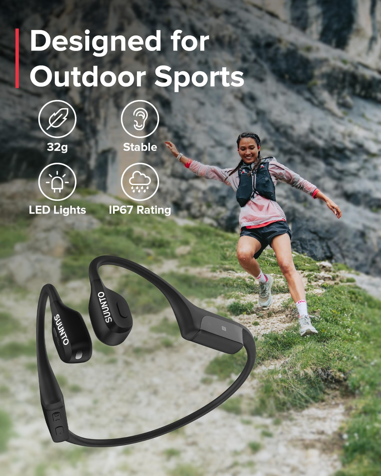 Suunto Wing Bone Conduction Headphones Bluetooth Open-Ear SS050942000