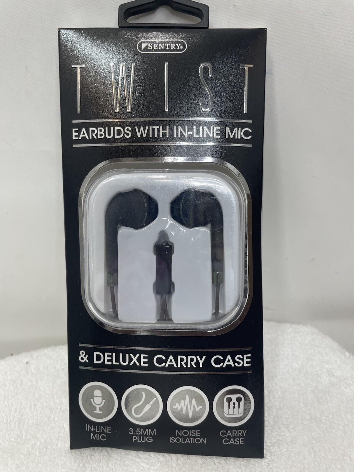 Sentry Twist Earbuds w/ Inline Mic 3.5mm Aux & Carrying Case Gray