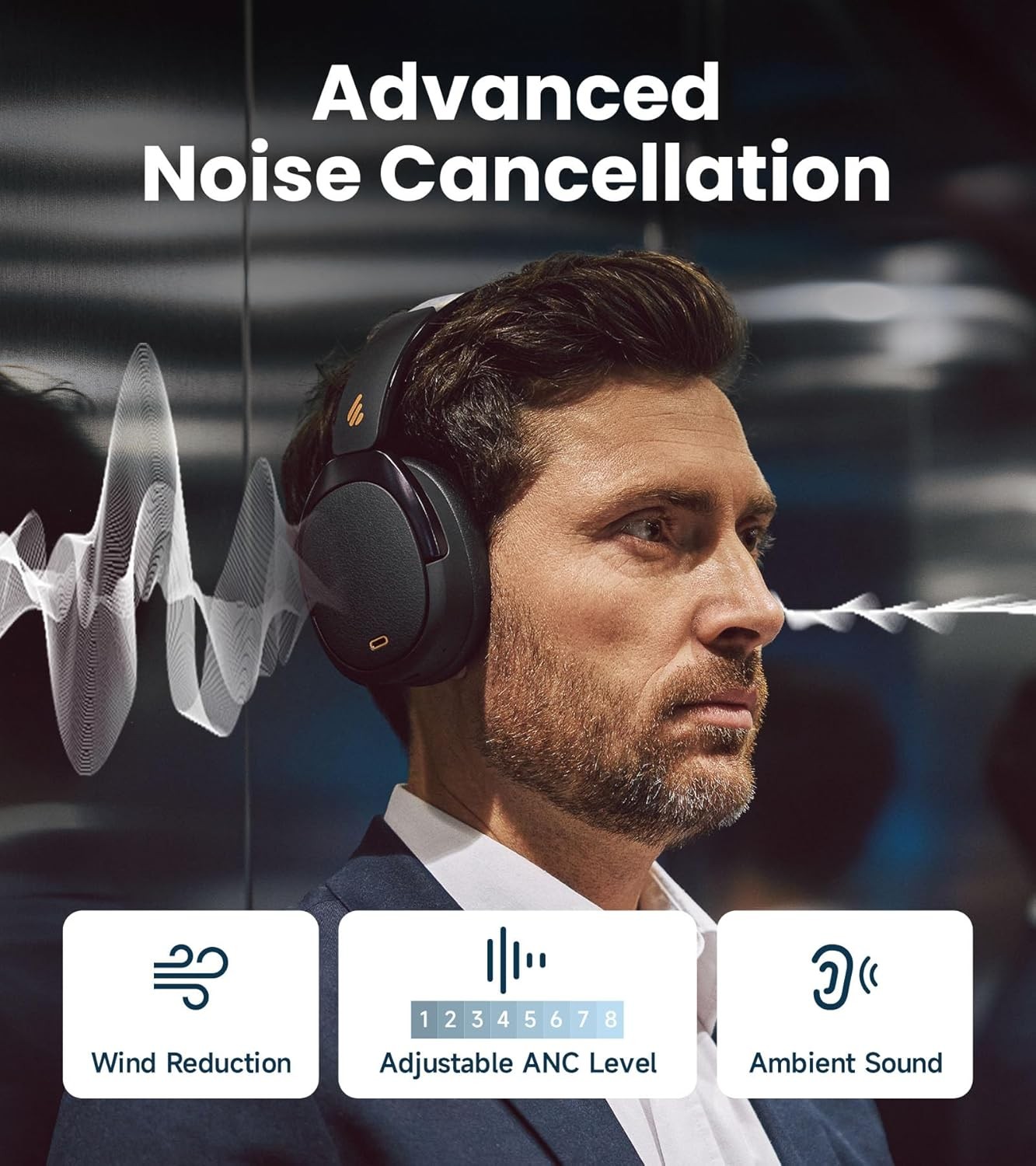 Edifier WH950NB Gen 2 Wireless Hybrid Active Noise Cancelling Headphones – Black