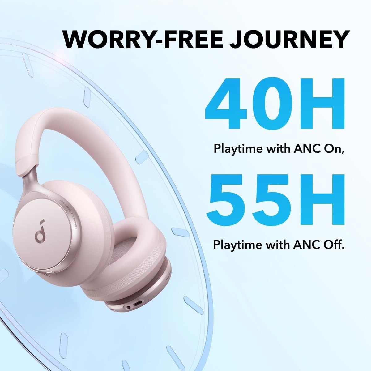 Space One Active Noise Cancelling Headphones – 40H Playtime & LDAC Hi-Res Audio