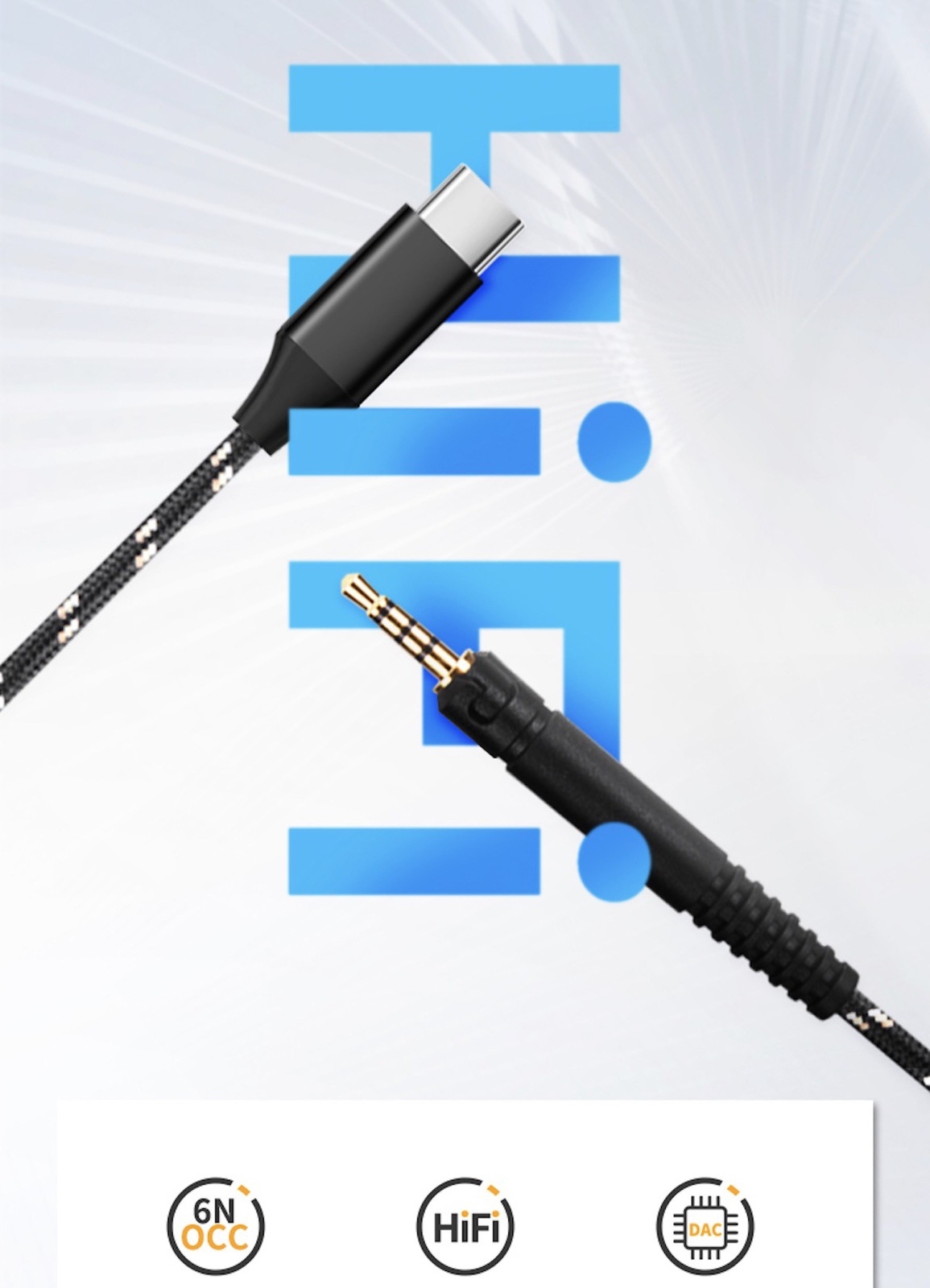 6N OCC HiFi DAC Type C Cable For Sennheiser HD518 HD558 HD569 HD579 Headphone