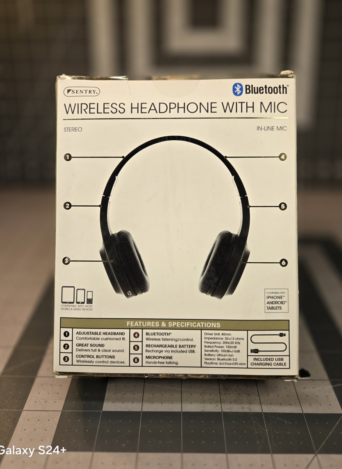 Sentry Bluetooth Wireless Headphone BT100 Black New Sealed. Untested. 8 Hours