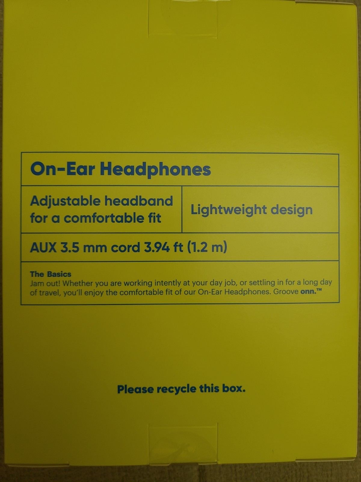 Brand New Onn Groove On-Ear Wired Headphones – Black – 3.5mm Aux 3.94ft Cable