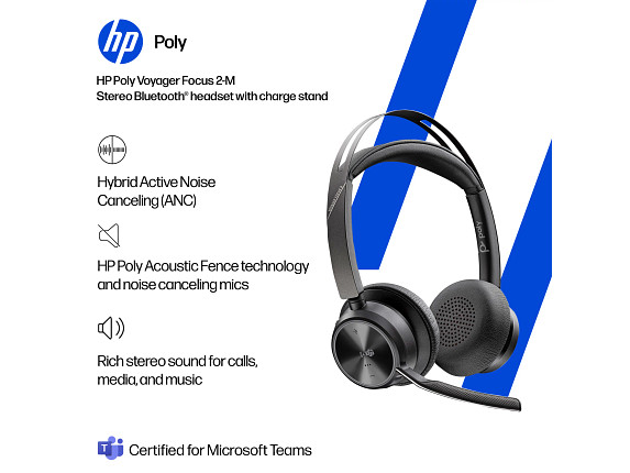 Poly Voyager Focus 2 Microsoft Teams Certified USB-C-C Headset +USB-C/A Adapter
