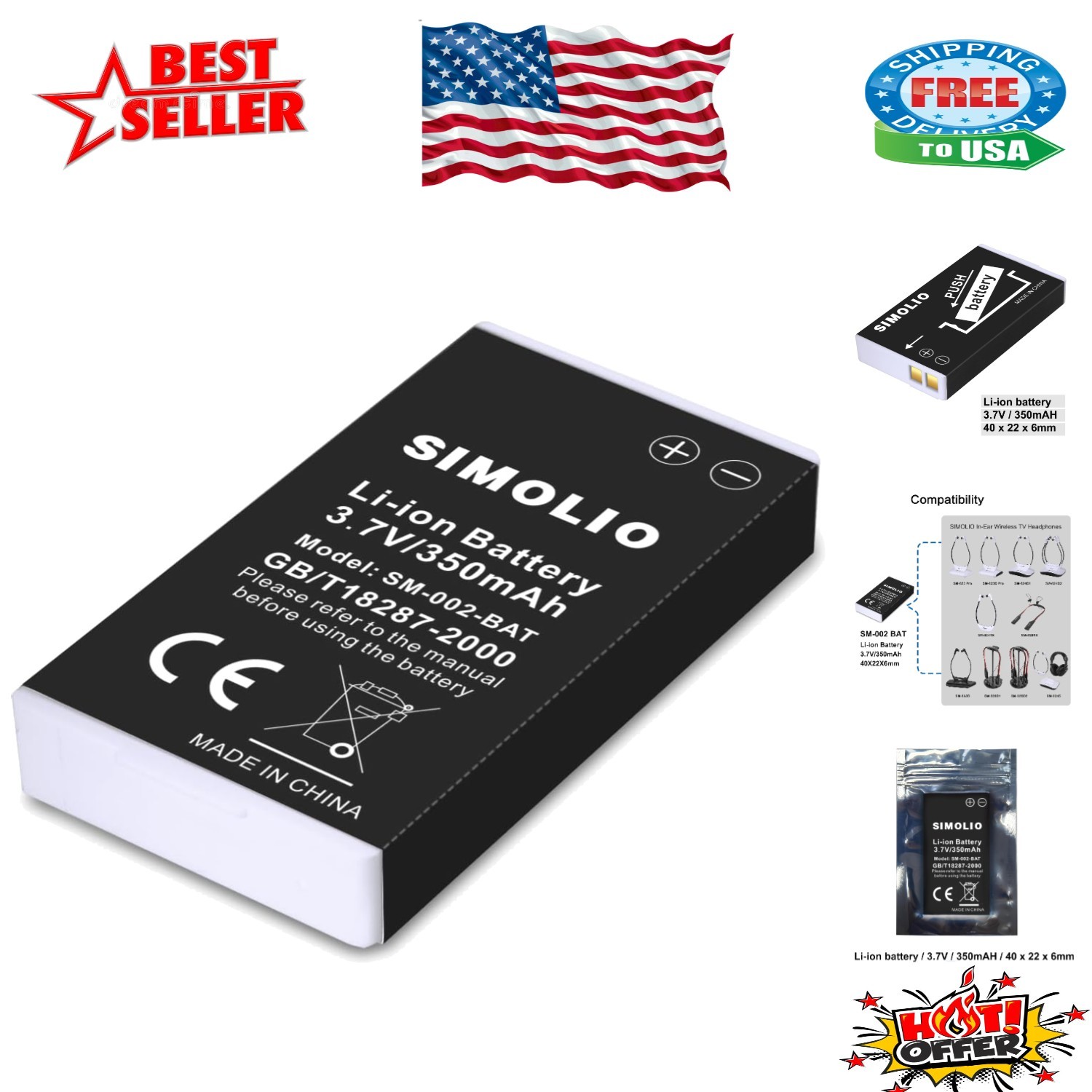 Rechargeable Li-Ion Battery for In-Ear Wireless Headsets – SM Series Compatible