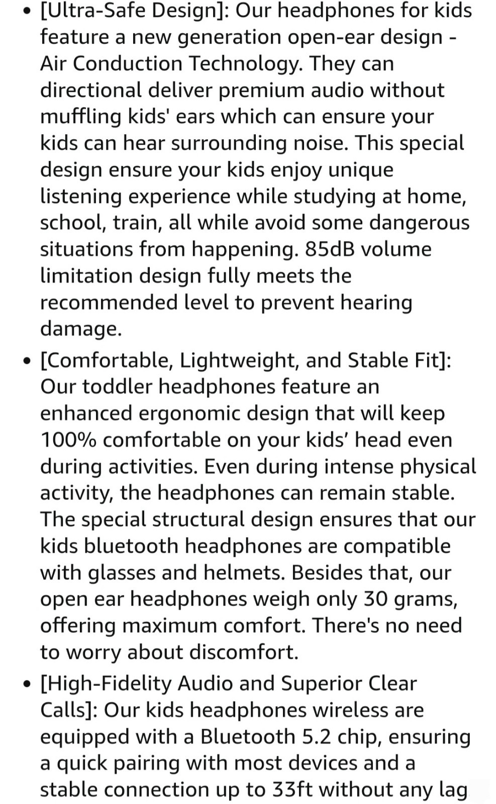Kids Headphones Bluetooth 5.2 Air Conduction Open Ear Headphones 85dB Volume
