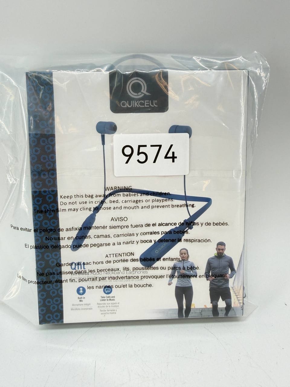 Quikcell Qfit Wireless Audio Neckband Earphones Blue Bluetooth Headset New