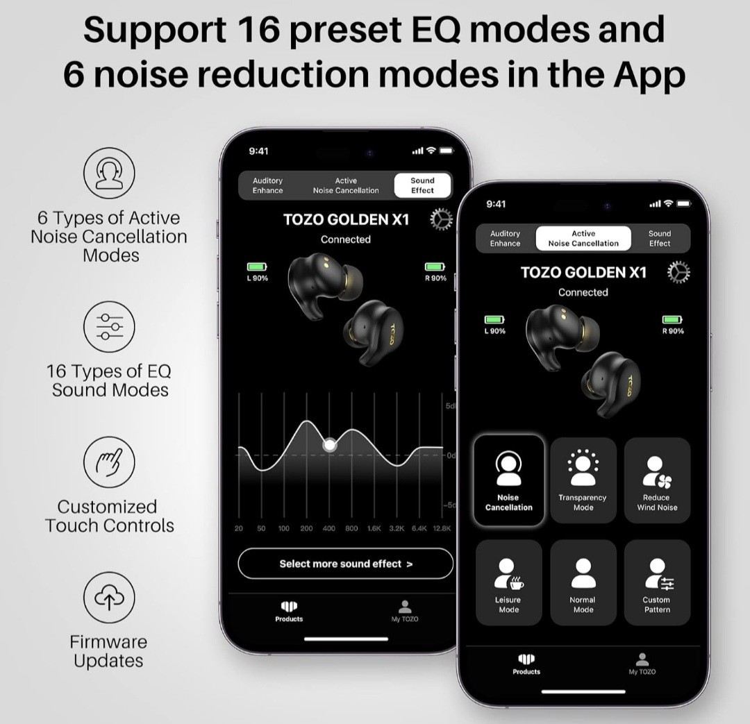 TOZO Golden X1 Galaxy Blue/Black Earbuds OrigX Pro, LDAC & Hi-Res Audio Wireless