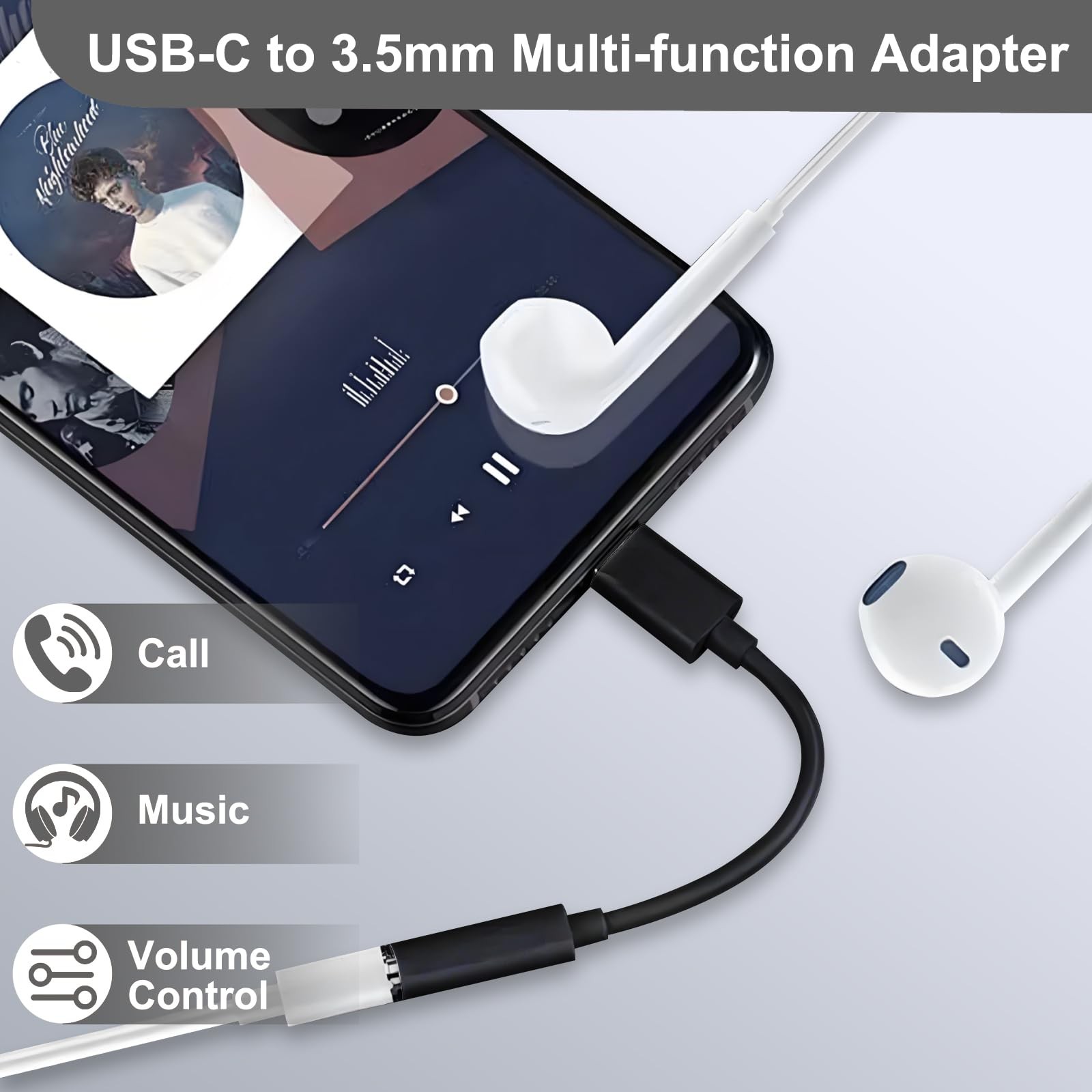 QAJOPFN 2 Pack USB C to 3.5mm Headphone Jack Adapter, Hi-Fi DAC Audio Converter