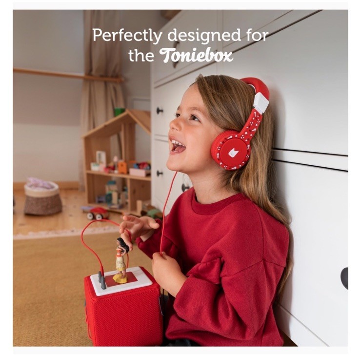 TONIES Red Headphones For Kids 3+ FOLD-N-GO ADJUSTABLE, 85 dB, New In Box