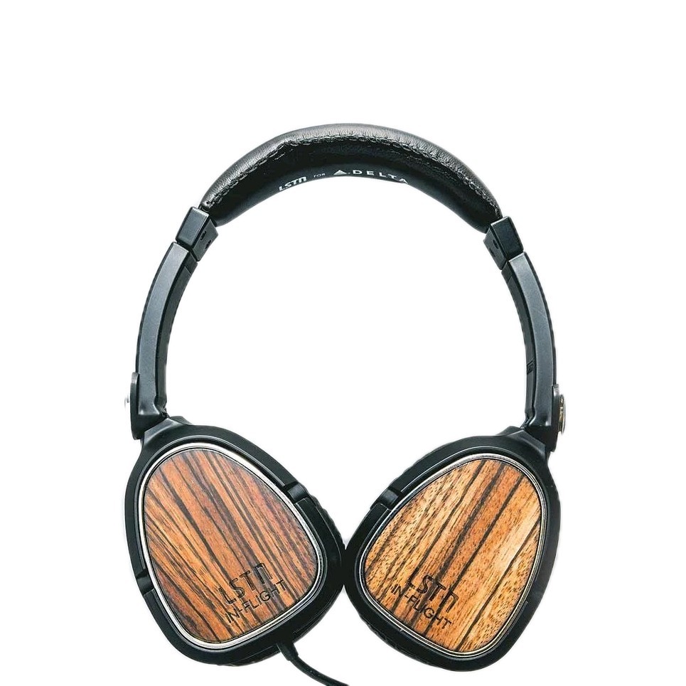 LSTN Sound Co In Flight Wood Grain Noise Canceling Headphones Delta Airlines New
