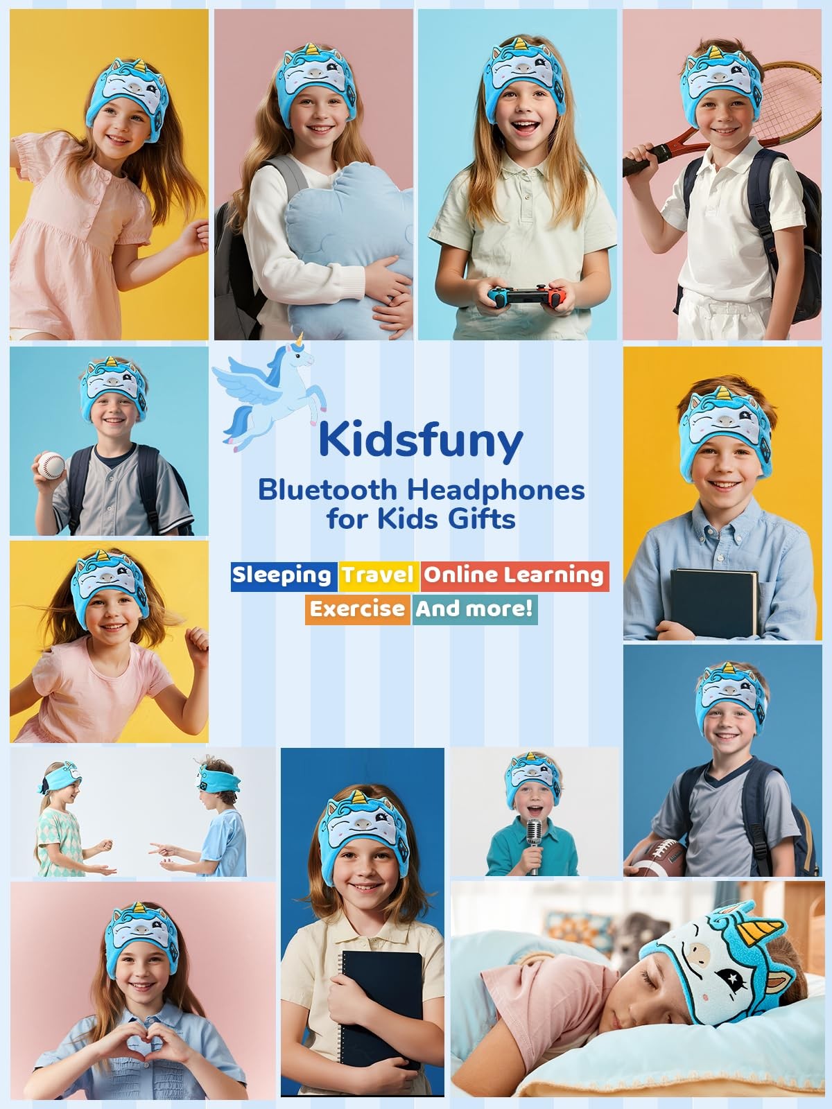 Kids Wireless Bluetooth Headband Headphones Wired Playback 3.5mm Jack Tablet