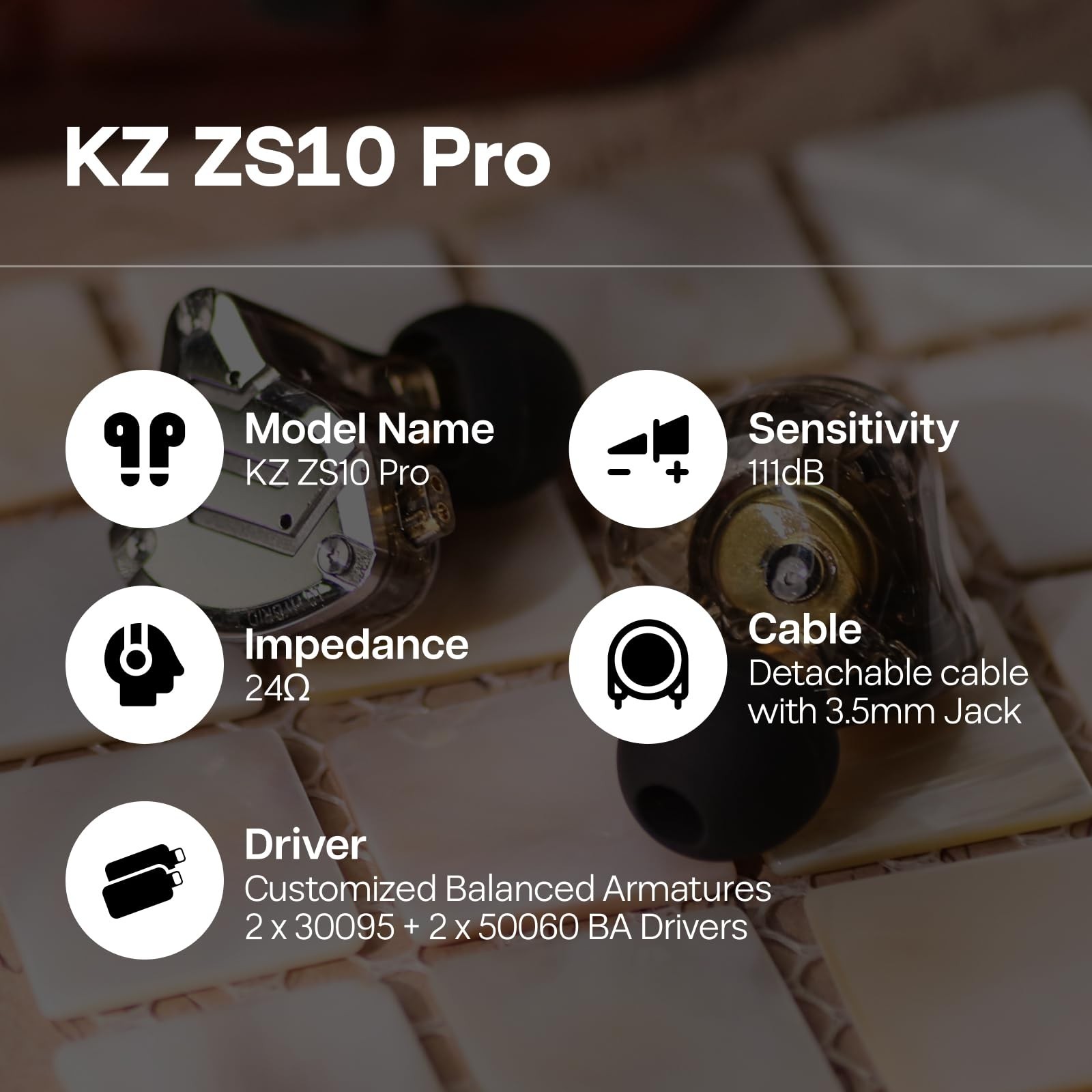 KZ ZS10 Pro, Linsoul 4BA+1DD 5 Driver in Ear Monitor, HiFi Metal Earphones, w…