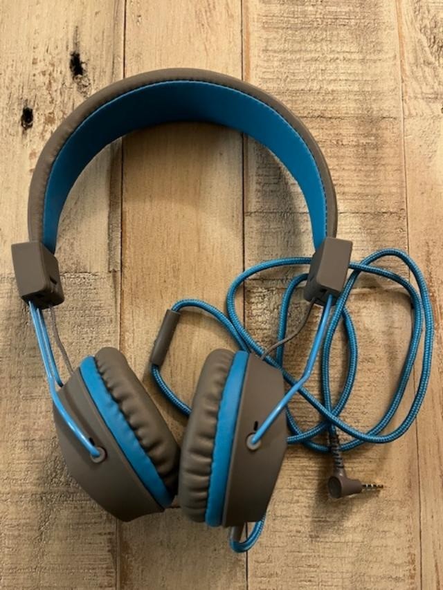 JLab JBuddies On-Ear Kids Wired Headphones with Mic, Graphite/Blue