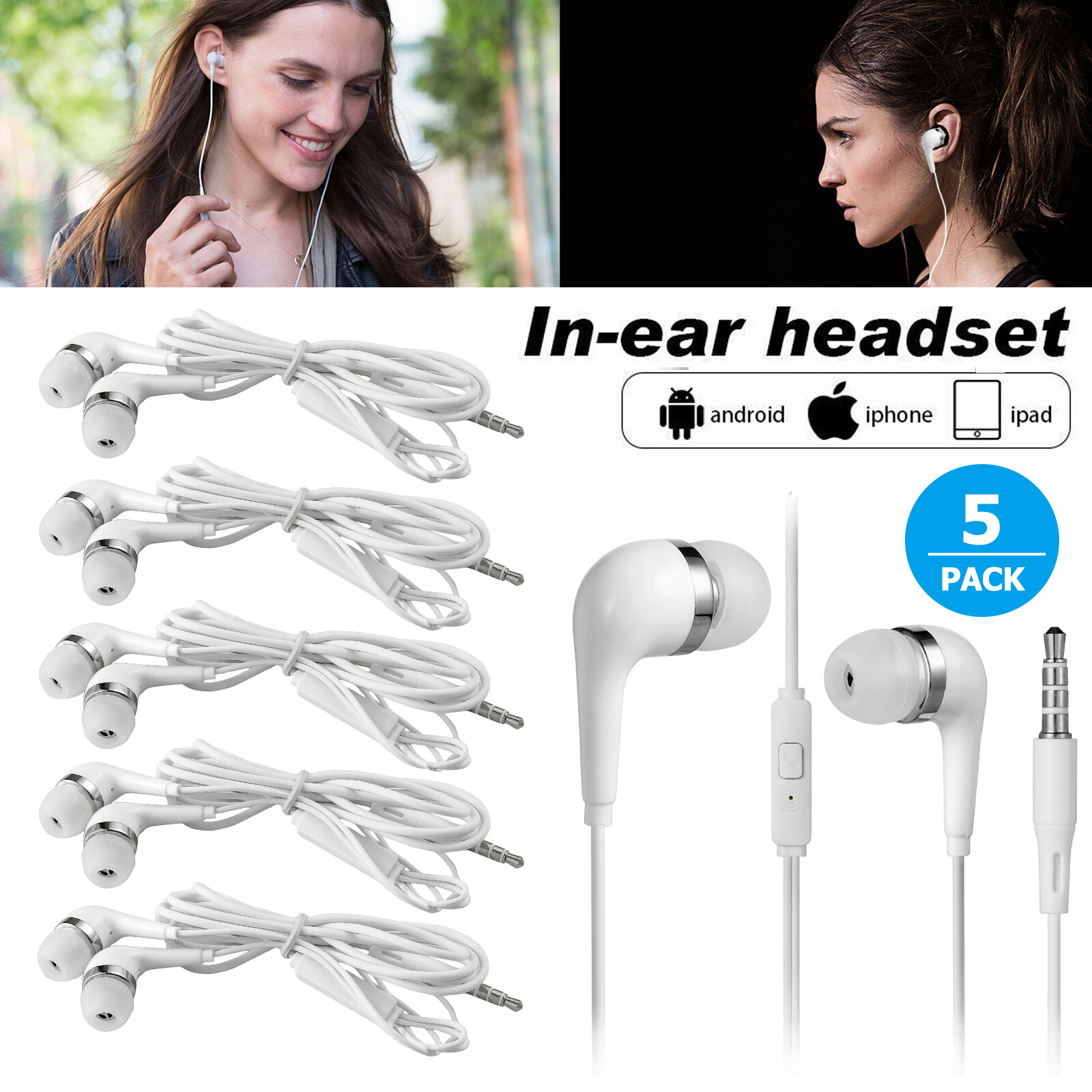 5PCS HIFI Bass Stereo Wired Earphone Headphone 3.5mm Jack Headset For Cell Phone